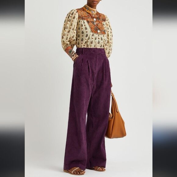 FARM Rio Pants - Farm Rio Corduroy Burgundy Wide-leg Trousers Womens XLarge